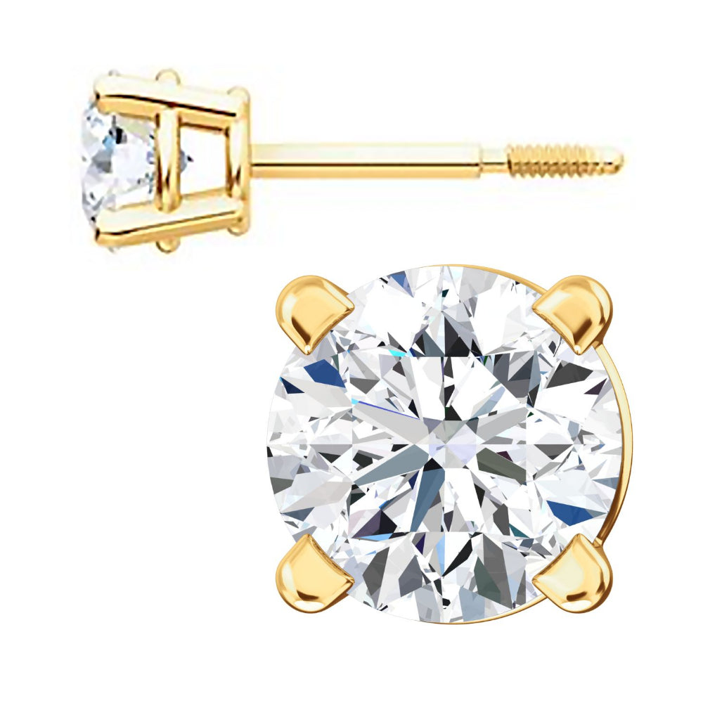 4mm, 0.5cts Ice on Fire CZ Safety Screw Back Earrings 14K Yellow Gold - 1000Jewels.com