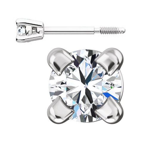 2mm, 0.06cts Ice on Fire CZ Safety Screw Back Earrings 14K White Gold - 1000Jewels.com