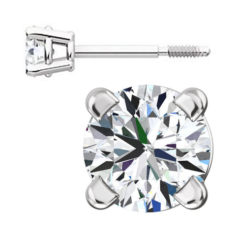 3mm, 0.2cts Ice on Fire CZ Safety Screw Back Earrings 14K White Gold - 1000Jewels.com