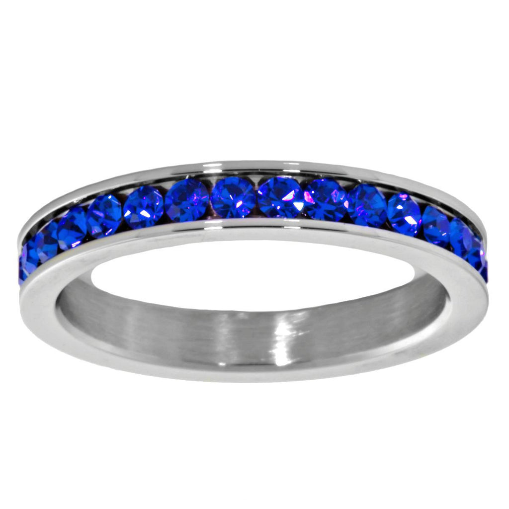 Rana: 0.78ct Created Sapphire 316 Steel 3mm Eternity Band Ring - 1000Jewels.com