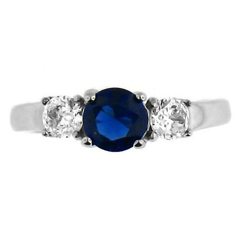 Olina: 1.25c 3 Stone created Sapphire 316 Steel Engagement Ring - 1000Jewels.com