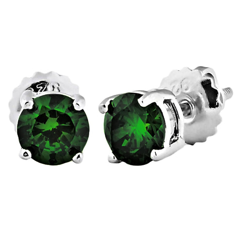 Trustmark Brilliant Cut Emerald Ice CZ Screw Back Earrings Sterling Silver - 1000Jewels.com