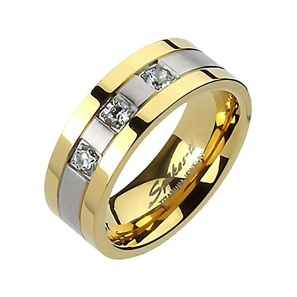 Norton: Mens 0.48ct IOF CZ Gold IP Edges 2-tone Wedding Band Ring - 1000Jewels.com