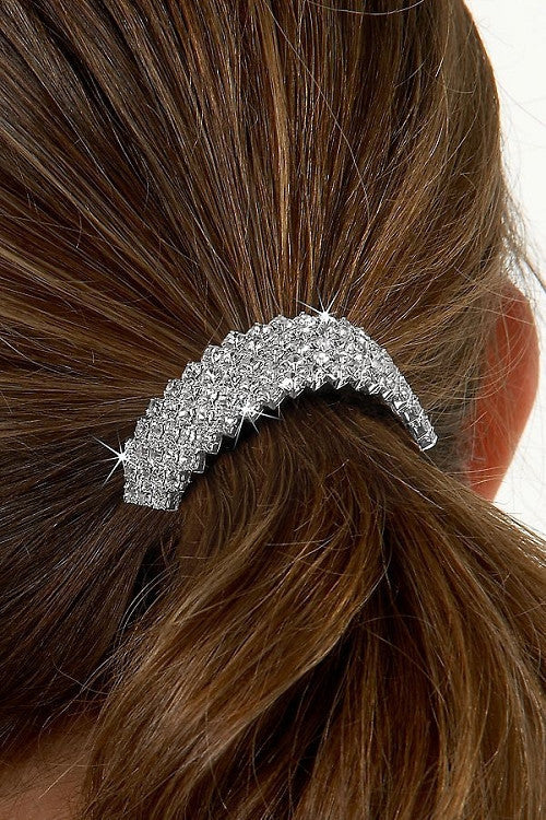 Oriana: 5 Row Swarovski Crystal Rhinestone Silver Ponytail Holder Clip - 1000Jewels.com