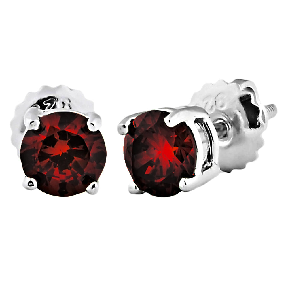 Trustmark Brilliant Cut Garnet Ice CZ Screw Back Earrings Sterling Silver - 1000Jewels.com