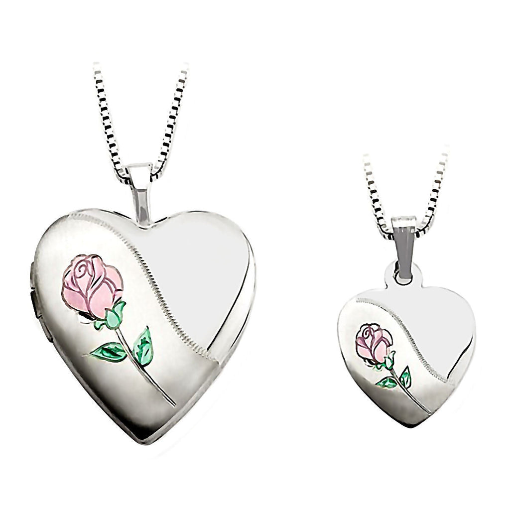 Rose Just Like Mommy 925 Silver Heart Locket and Pendant Necklace Set - 1000Jewels.com