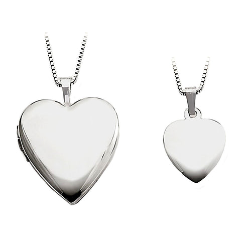 Plain Just Like Mommy 925 Silver Heart Locket and Pendant Necklace Set - 1000Jewels.com