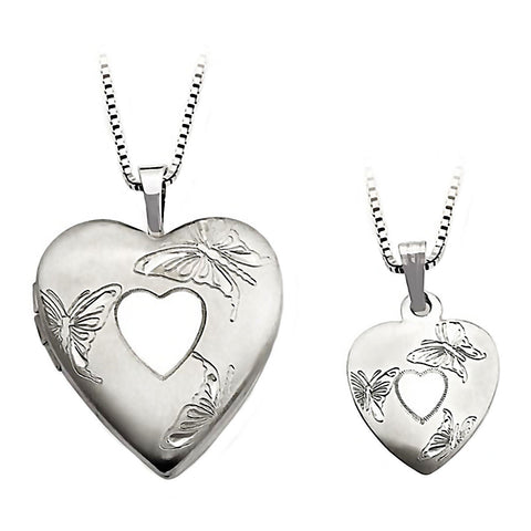 Butterfly and Heart Just Like Mommy 925 Silver Locket and Pendant Necklace Set - 1000Jewels.com