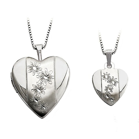 Flowers Just Like Mommy 925 Sterling Silver Locket and Pendant Necklace Set - 1000Jewels.com