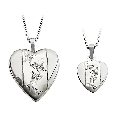 Butterfly Just Like Mommy 925 Sterling Silver Locket and Pendant Necklace Set - 1000Jewels.com