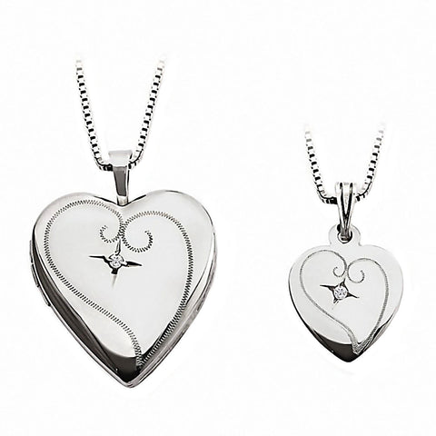 Heart Swirl Just Like Mommy Diamond 925 Silver Locket and Pendant Necklace Set - 1000Jewels.com
