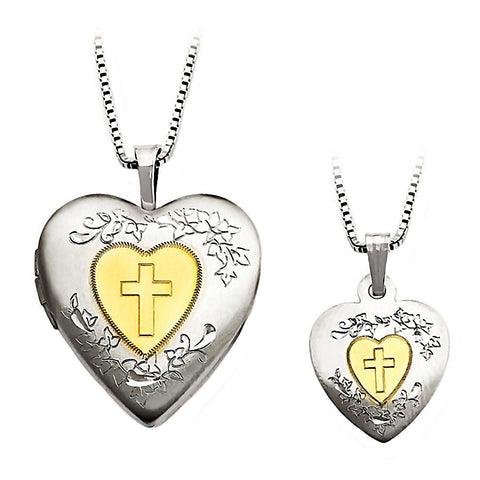 Gold-Plated Cross Just Like Mommy 925 Silver Locket and Pendant Necklace Set - 1000Jewels.com