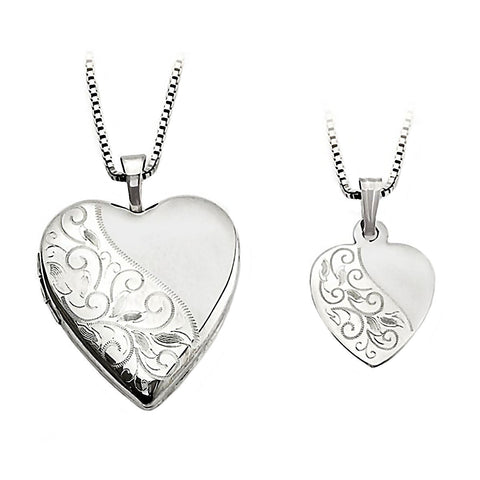 Swirl Design Just Like Mommy 925 Silver Locket and Pendant Necklace Set - 1000Jewels.com