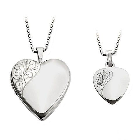 Swirl Design Just Like Mommy 925 Silver Heart Locket and Pendant Necklace Set - 1000Jewels.com