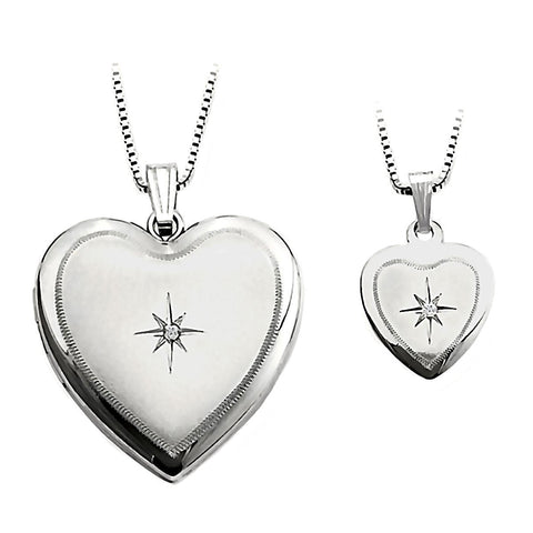 Heart and Star Just Like Mommy Diamond Silver Locket and Pendant Necklace Set - 1000Jewels.com