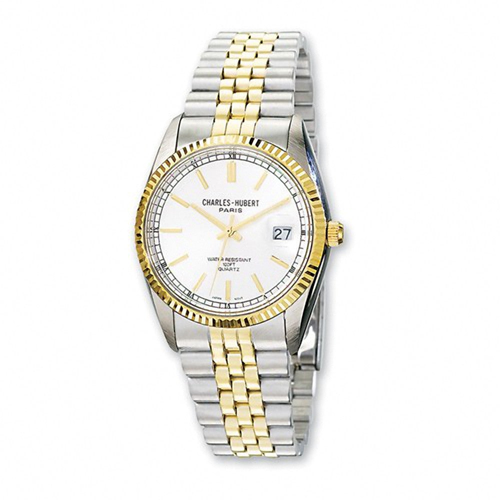 Charles Hubert Paris: Mens White Dial Two-Tone Stainless Steel Wrist Watch 3619 - 1000Jewels.com