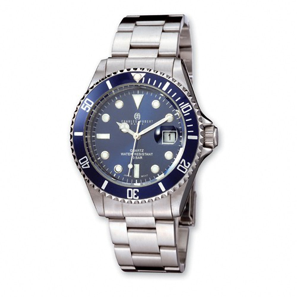 Charles Hubert Paris: Mens Blue Dial Classic Stainless Steel Wrist Watch 3812 - 1000Jewels.com