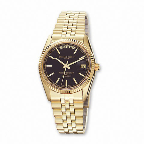 Charles Hubert Paris: Mens Black Dial Gold-Tone Stainless Steel Watch 3400-OB - 1000Jewels.com