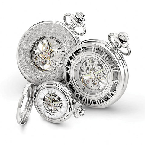 Charles Hubert Paris: Skeleton Case and Dial Chrome-Tone Brass Pocket Watch 3928 - 1000Jewels.com
