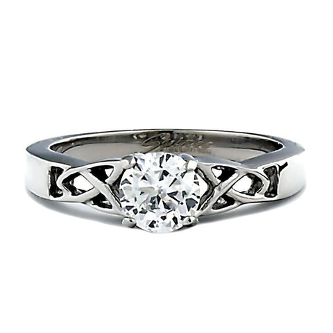 Aideen: 316 Steel 0.75ct IOF CZ Celtic Trinity Knot Promise Band Ring - 1000Jewels.com
