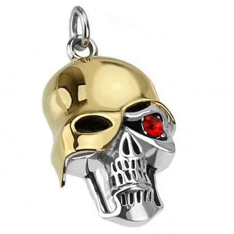 Jace: 316 Steel Soldier of Death with Red Fire CZ Eye Skull Pendant - 1000Jewels.com