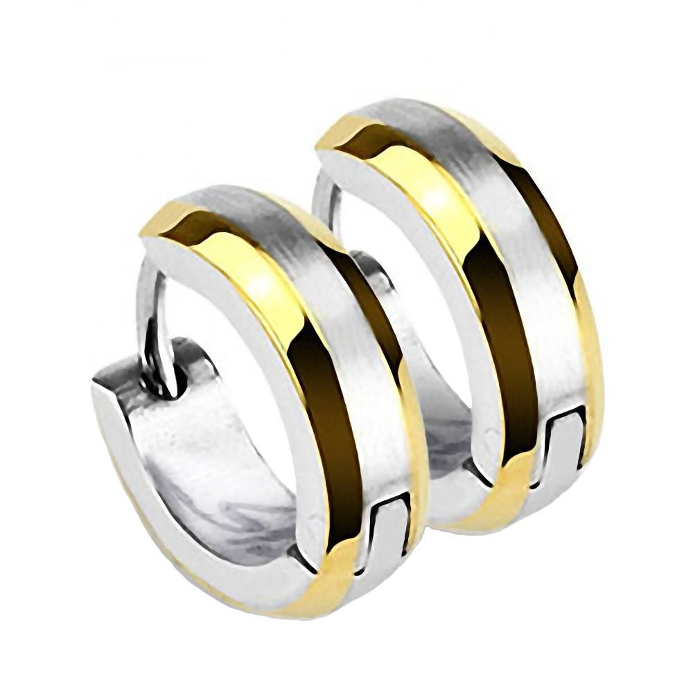 Beryl: 13mm IP Gold Edged Compact Hinged Snap Hoop Earrings 316 Steel - 1000Jewels.com