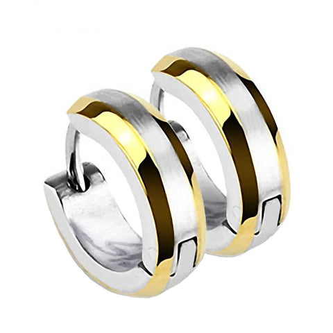 Beryl: 13mm IP Gold Edged Compact Hinged Snap Hoop Earrings 316 Steel - 1000Jewels.com