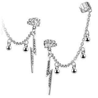 Damina: Crystal Stud Chain with Balls and End Clip 316 Stainless Steel - 1000Jewels.com