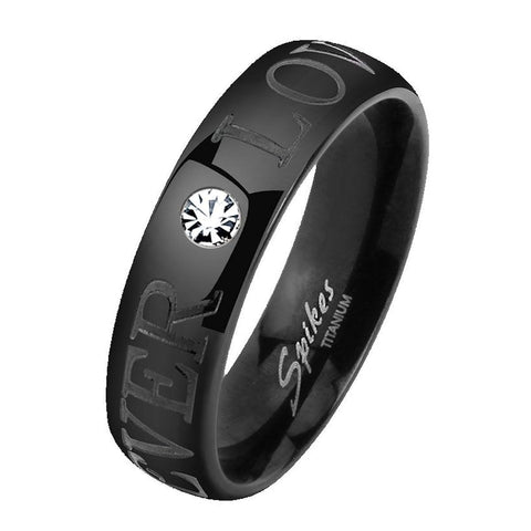 Forever Love: 6mm Titanium & IP Black Rhodium Etched Wedding Band Ring - 1000Jewels.com