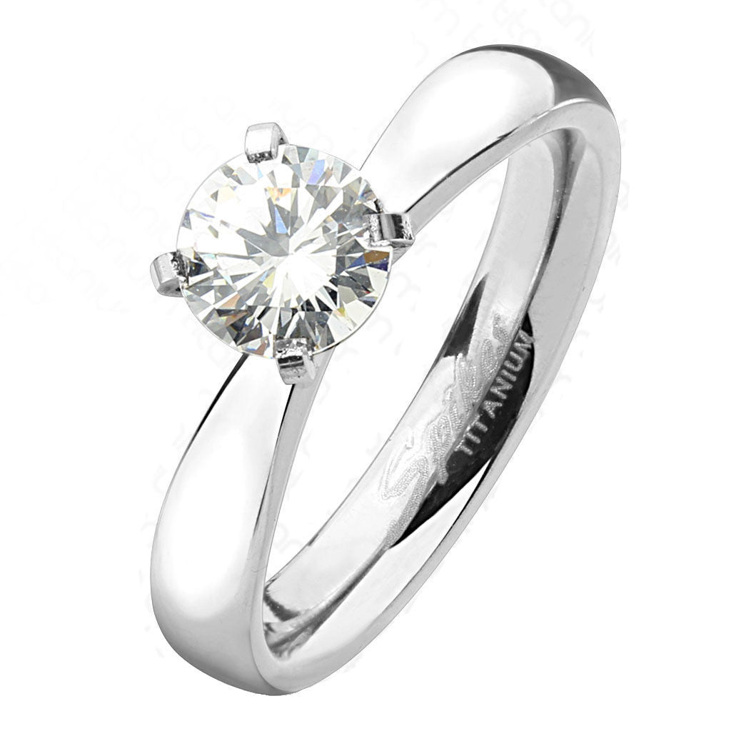 Paulina: IOF CZ Classic Domed Engagement Ring Titanium - 1000Jewels.com