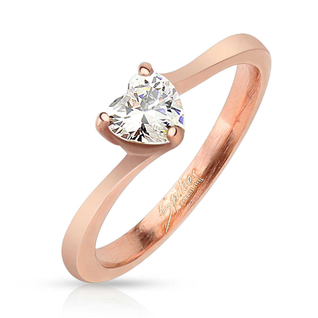 Trixie: IOF CZ Heart Promise Ring 316 Stainless Steel Rose Gold Tone - 1000Jewels.com