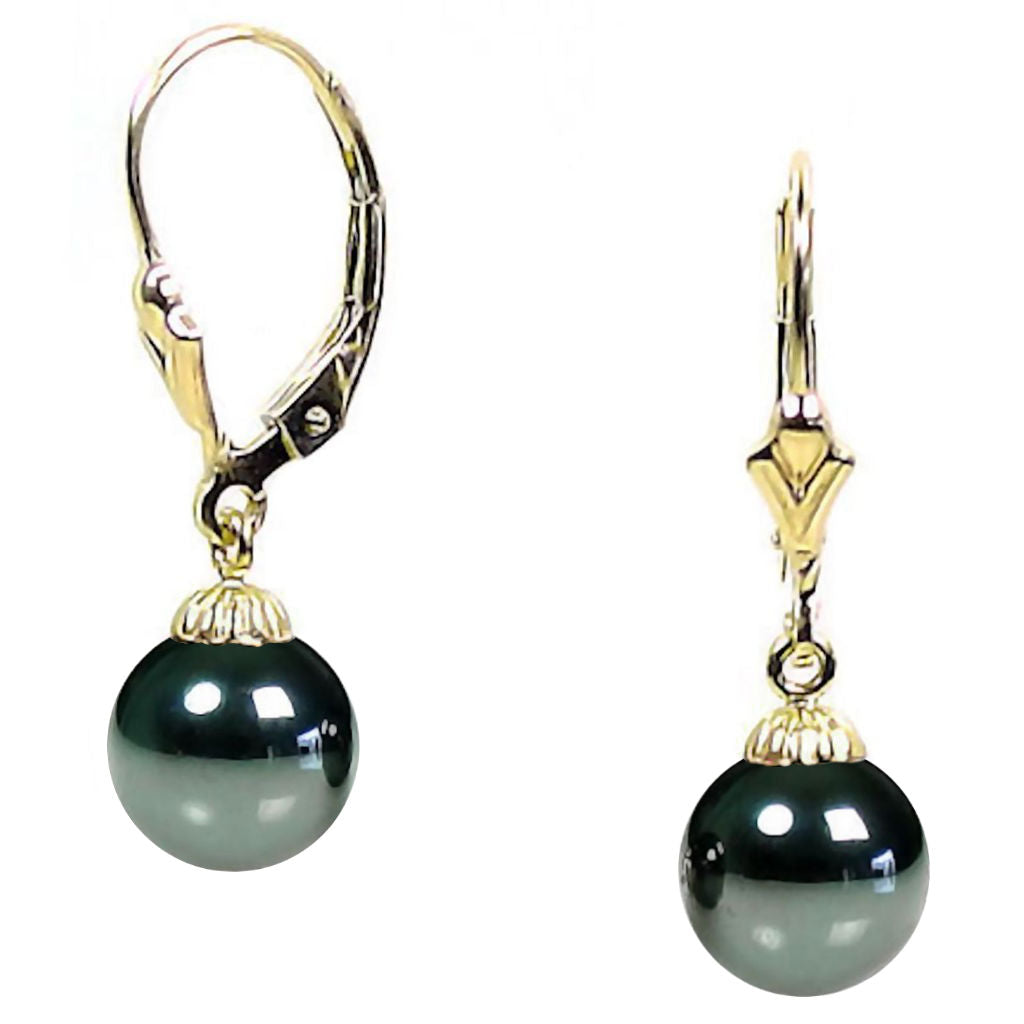 Black Hematite Ball Leverback Earrings 14K Yellow Gold - 1000Jewels.com