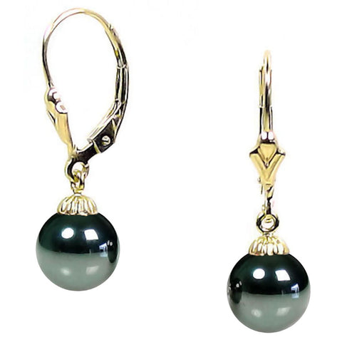 Black Hematite Ball Leverback Earrings 14K Yellow Gold - 1000Jewels.com