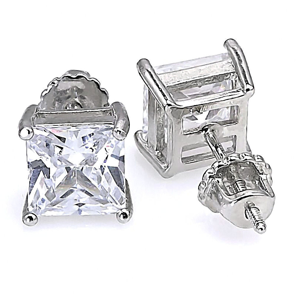 Kara: 5.8ct Threaded Post 8mm Princess Cut Russian CZ Stud Earrings - 1000Jewels.com