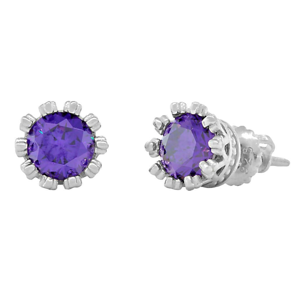 Alexandra: 6mm, 1.5ct Amethyst Ice CZ Crown Set Screw Back Earrings - 1000Jewels.com