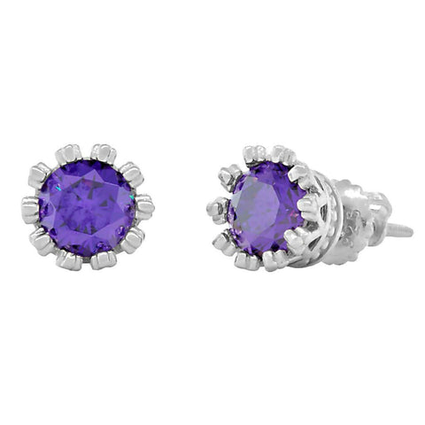 Alexandra: 6mm, 1.5ct Amethyst Ice CZ Crown Set Screw Back Earrings - 1000Jewels.com