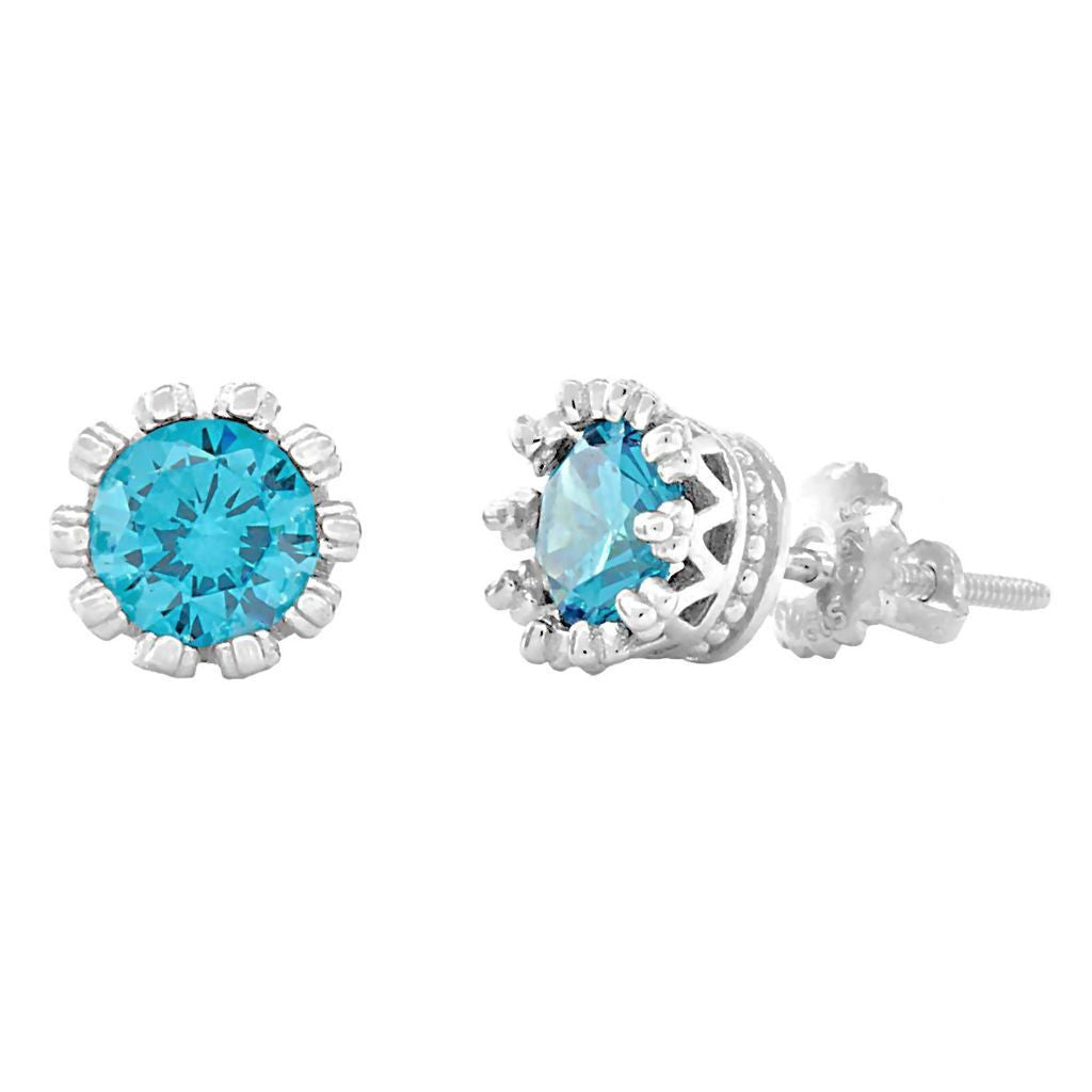 Adria: 6mm, 1.5ct Swiss Blue Topaz CZ Crown Set Screw Back Earrings - 1000Jewels.com