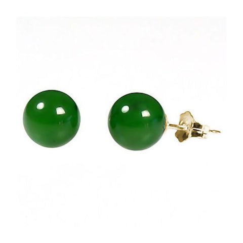 Natural Nephrite Green Jade Ball Stud Earrings 14-20 Gold Filled - 1000Jewels.com
