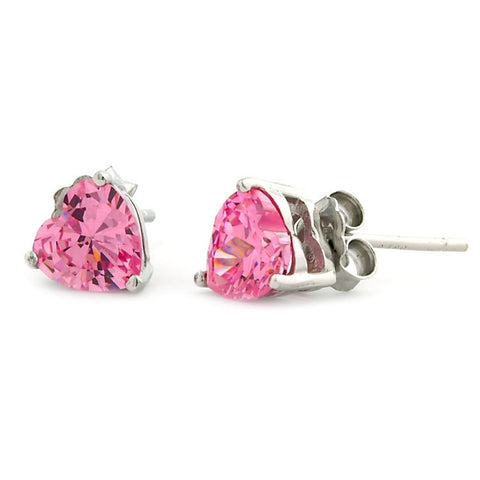 Patsy: 1.50ct 6mm Heart Cut Created Pink Sapphire Ice CZ Stud Earrings - 1000Jewels.com