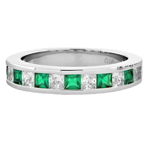 Olympia B: 2.21ct Princess cut Emerald & CZ Semi-Eternity Wedding Band - 1000Jewels.com