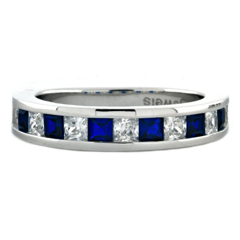Olivia B: 2.21ct Princess cut Sapphire & CZ Semi-Eternity Wedding Band - 1000Jewels.com
