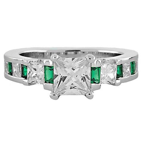 Olympia E: 2.14 ct Emerald and Russian Ice CZ Engagement Band Ring - 1000Jewels.com