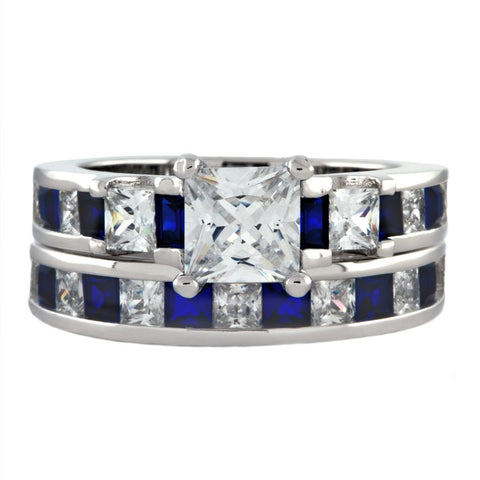 Olivia: Glamorous 4.35ct Sapphire and Russian Ice CZ Wedding Ring Set - 1000Jewels.com