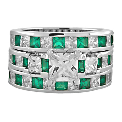 Olympia 3: Stunning 6.56c Emerald Ice Diamond CZ 3 Pc Wedding Ring Set - 1000Jewels.com
