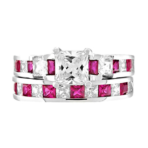 Olicia: 4.35ct created Ruby and Russian Ice CZ Wedding Ring Set - 1000Jewels.com