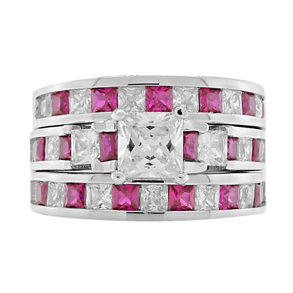 Olicia 3: Stunning 6.56c created Ruby and Ice CZ 3 Pc Wedding Ring Set - 1000Jewels.com