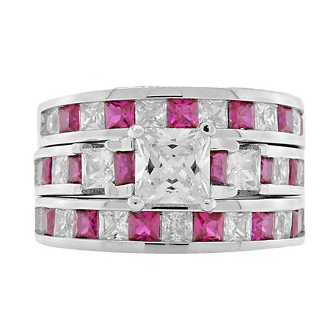 Olicia 3: Stunning 6.56c created Ruby and Ice CZ 3 Pc Wedding Ring Set - 1000Jewels.com