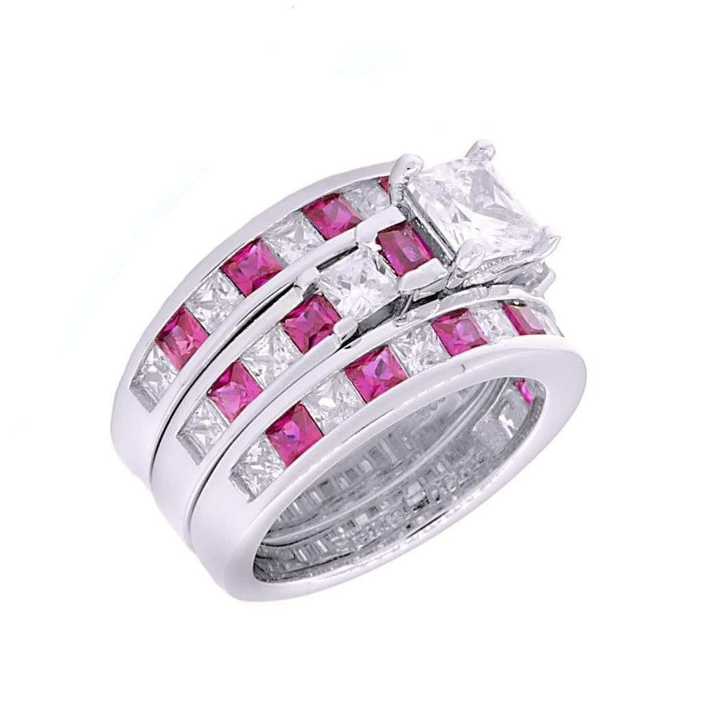 Olicia 3: Stunning 6.56c created Ruby and Ice CZ 3 Pc Wedding Ring Set - 1000Jewels.com