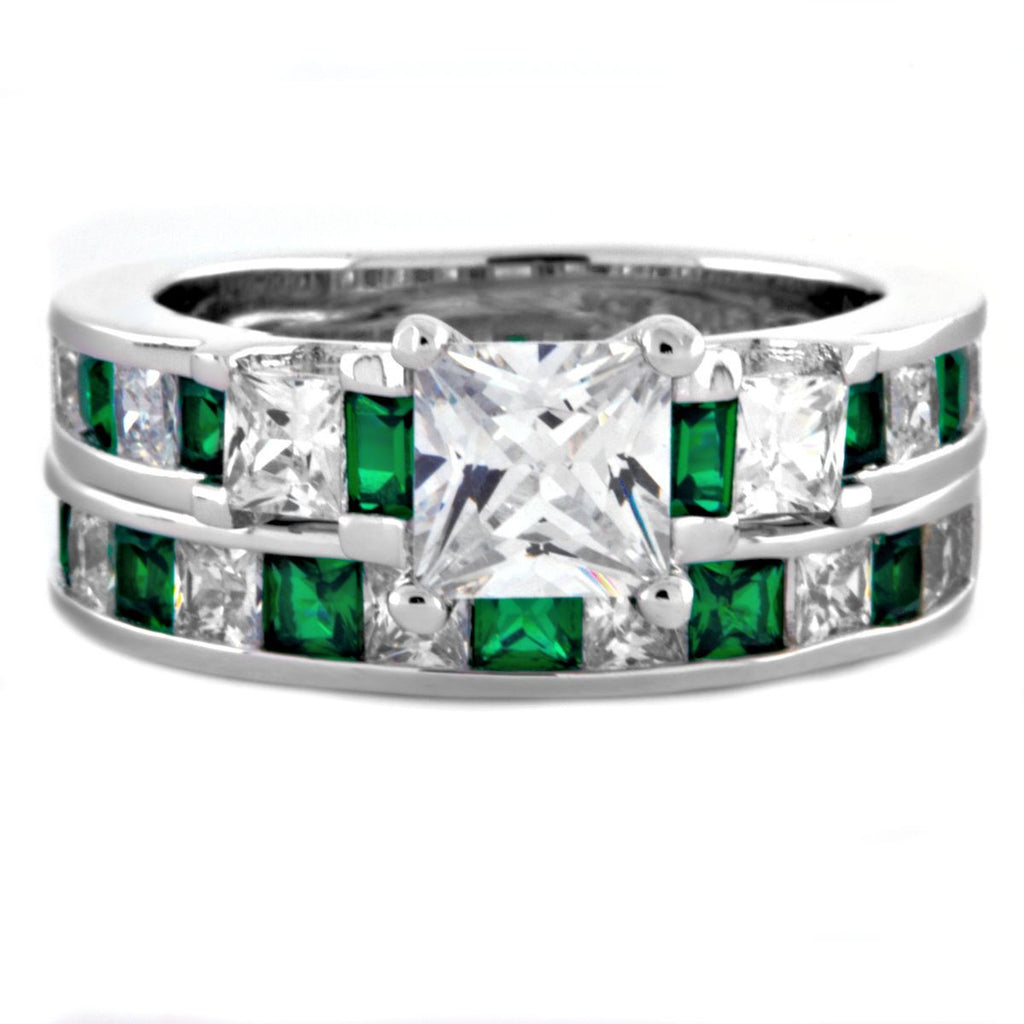 Olympia: Glamorous 4.35ct Emerald and Russian Ice CZ Wedding Ring Set - 1000Jewels.com