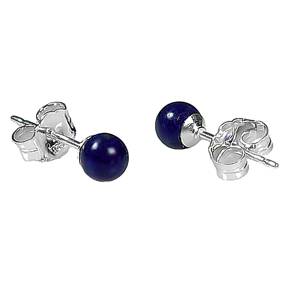 Natural Lapis Lazuli Ball Stud Post Earrings 14K White Gold - 1000Jewels.com